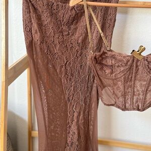 Elegant Lace Brown Lingerie Set